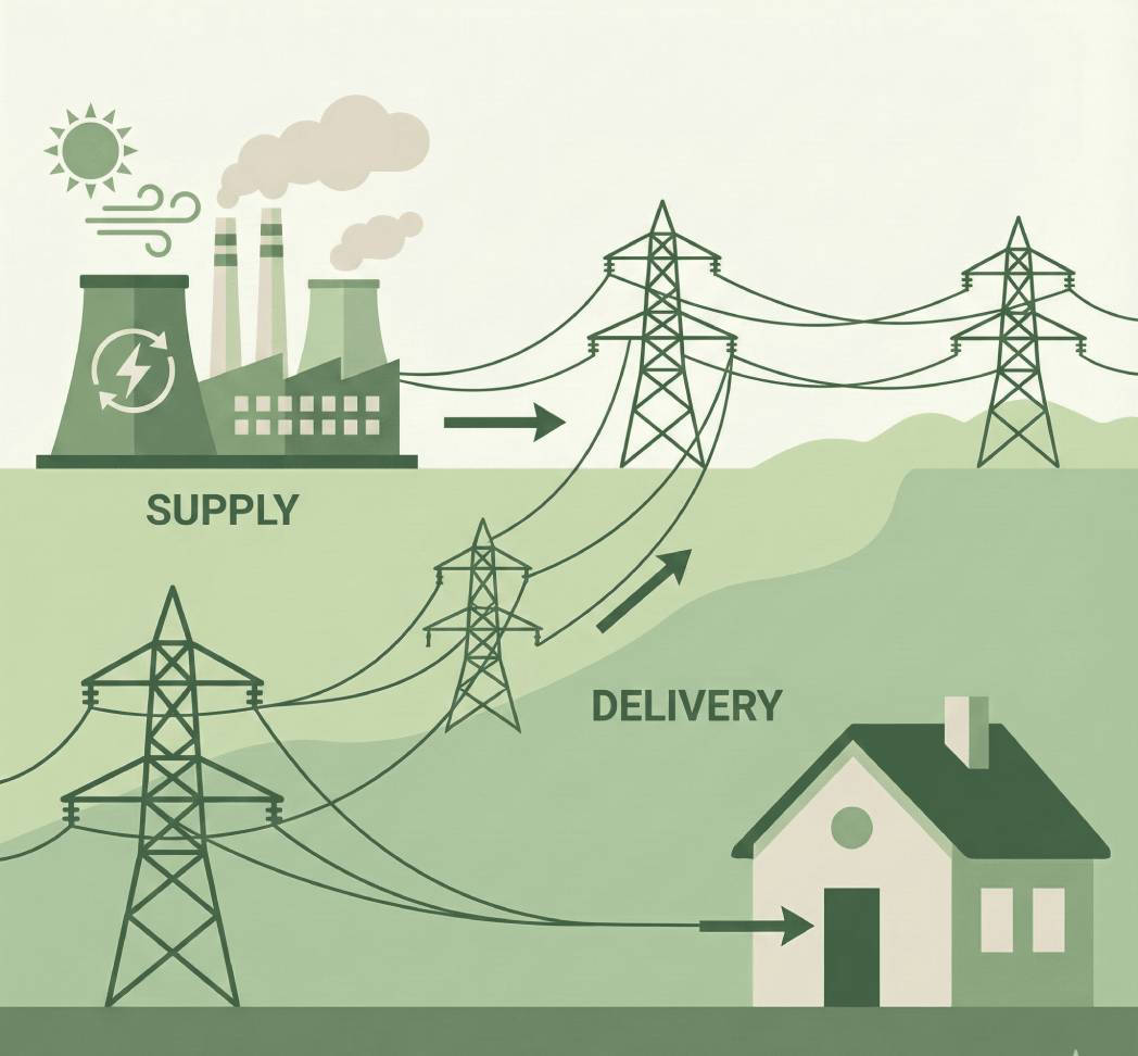 Visual comparison of electric supply costs versus delivery fees
